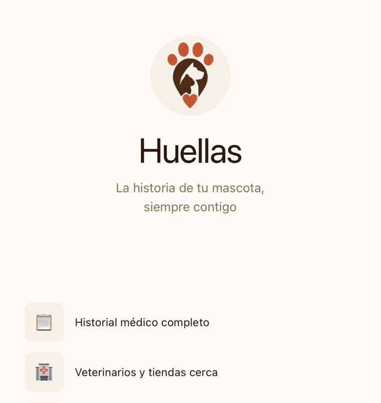 Pantalla de bienvenida de la app Huellas