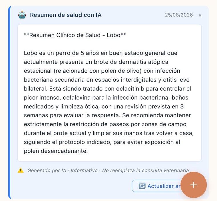 Resumen de salud generado por IA en la app